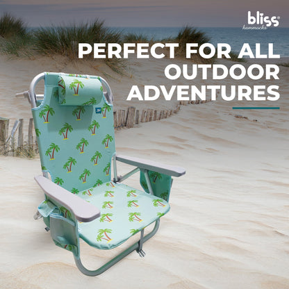 Bliss Hammocks Folding Beach Chair Recliner with Detachable Cooler, Palm Tree