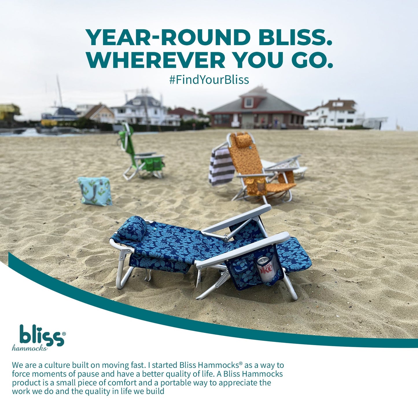 Bliss Hammocks Folding Beach Chair Recliner with Detachable Cooler, Palm Tree