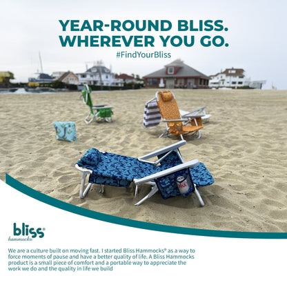 Bliss Hammocks Folding Beach Chair Recliner with Detachable Cooler, Palm Tree