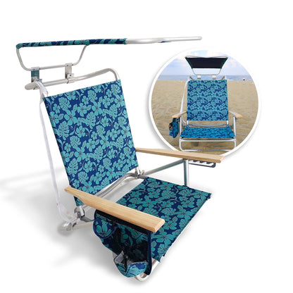 Bliss Hammocks Folding Beach Chair, Backpack Recliner with Canopy, Blue Flower