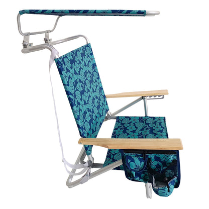 Bliss Hammocks Folding Beach Chair, Backpack Recliner with Canopy, Blue Flower