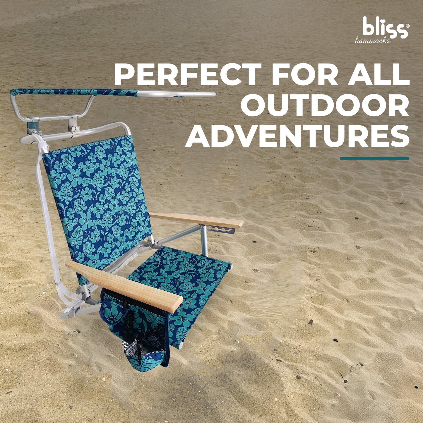 Bliss Hammocks Folding Beach Chair, Backpack Recliner with Canopy, Blue Flower