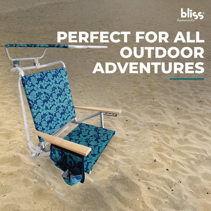 Bliss Hammocks Folding Beach Chair, Backpack Recliner with Canopy, Blue Flower