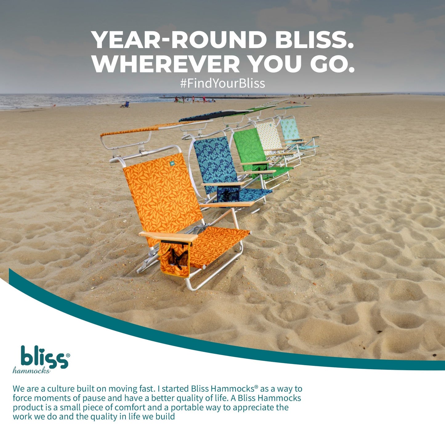 Bliss Hammocks Folding Beach Chair, Backpack Recliner with Canopy, Blue Flower