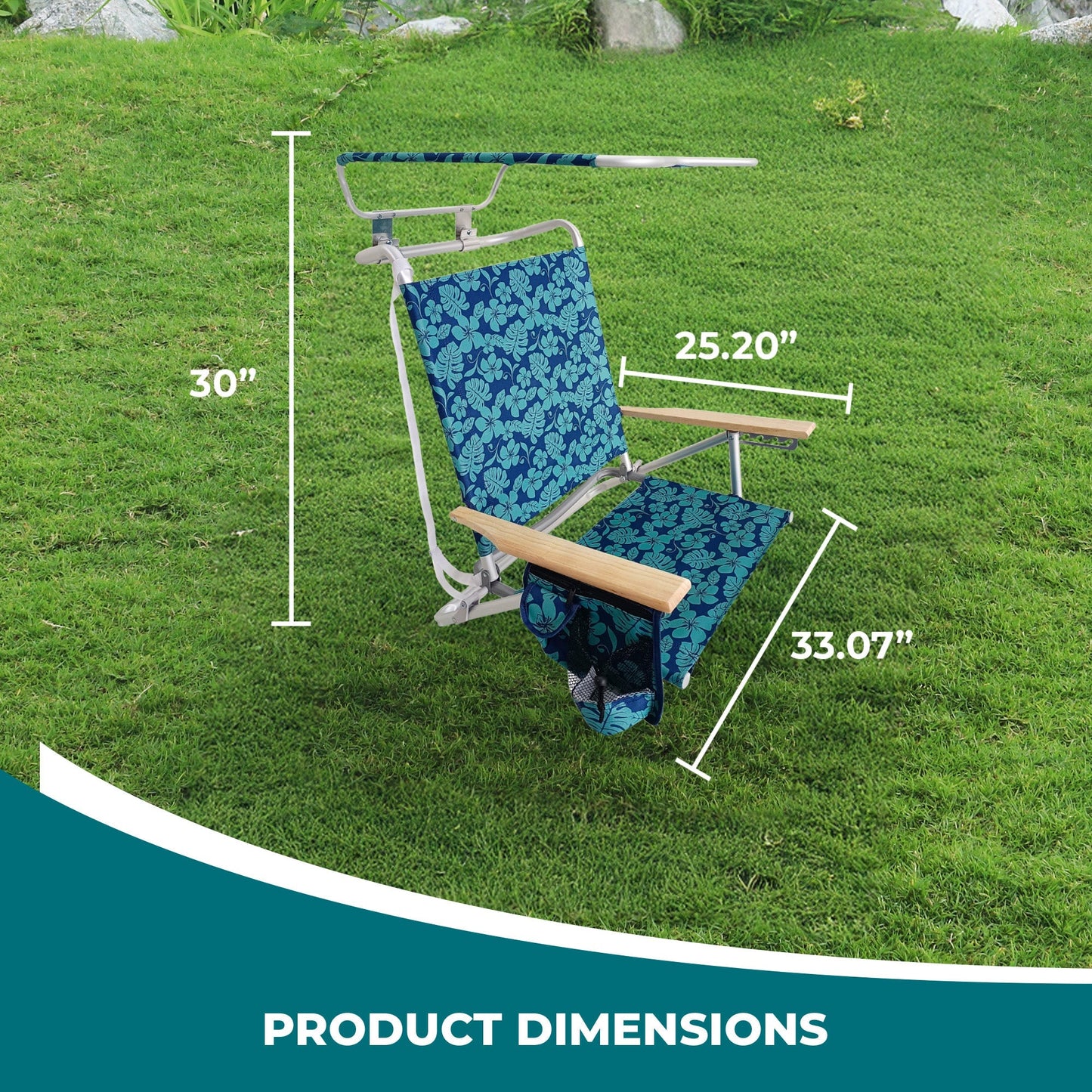 Bliss Hammocks Folding Beach Chair, Backpack Recliner with Canopy, Blue Flower