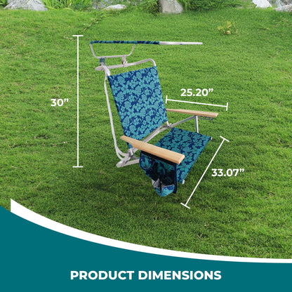 Bliss Hammocks Folding Beach Chair, Backpack Recliner with Canopy, Blue Flower