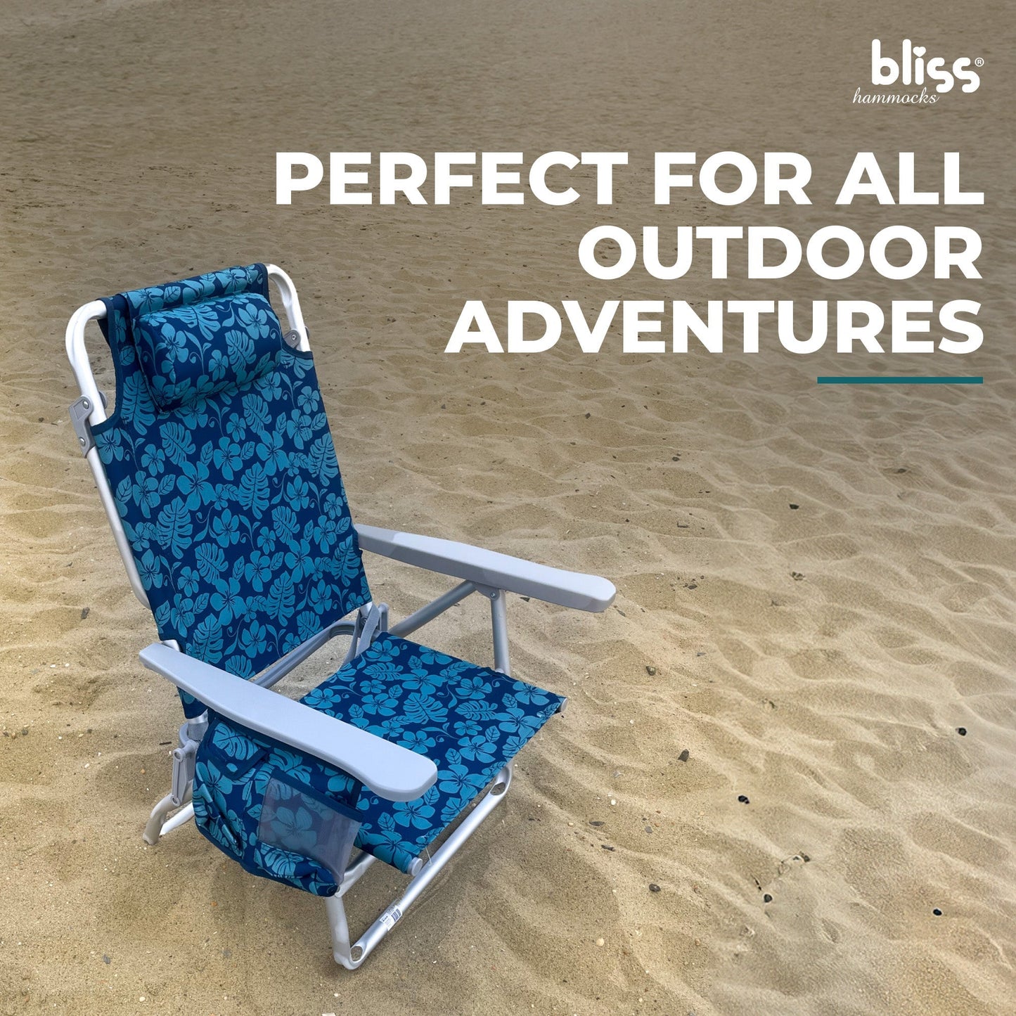 Bliss Hammocks Folding Beach Chair, Backpack Recliner with Towel Rack, Flower