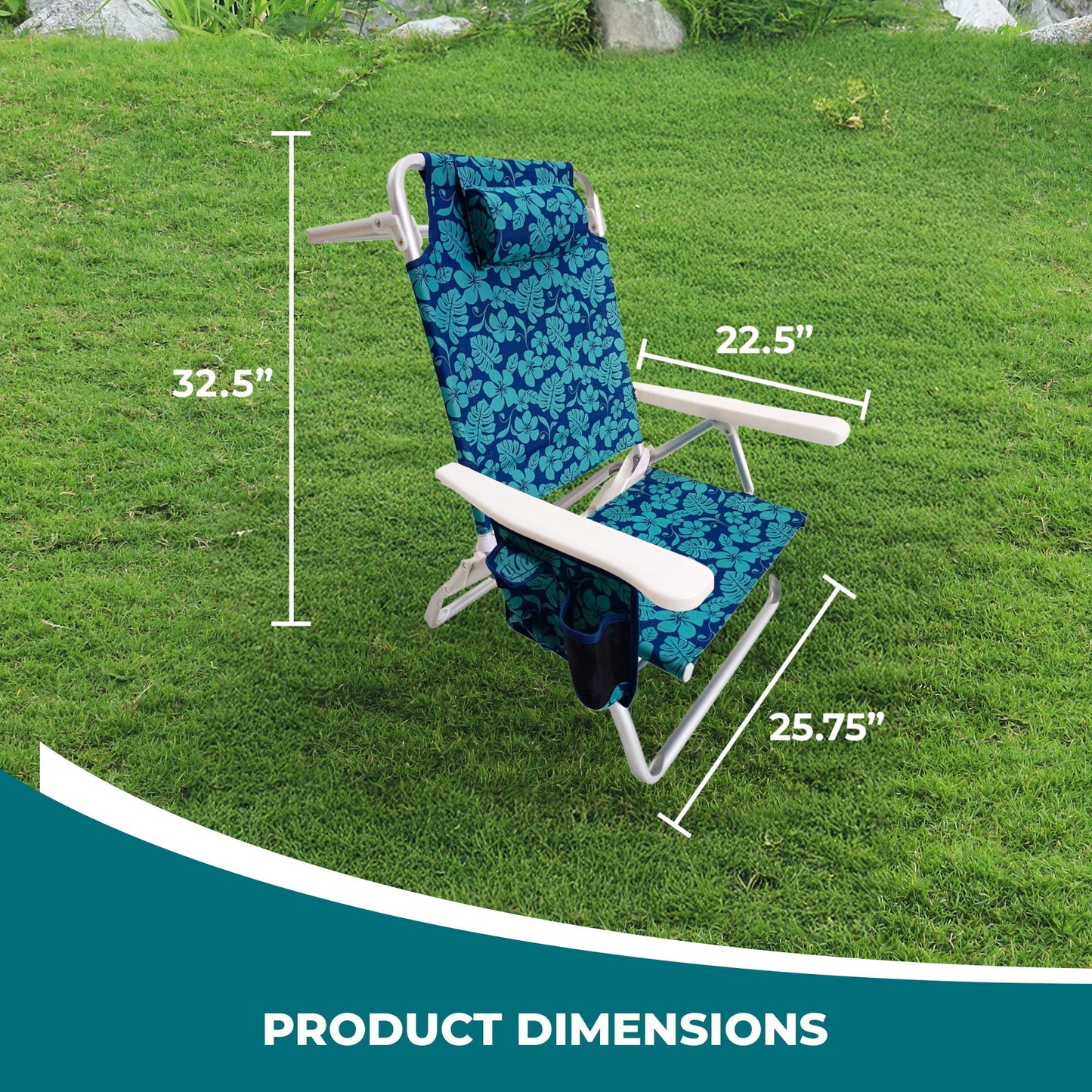 Bliss Hammocks Folding Beach Chair, Backpack Recliner with Towel Rack, Flower