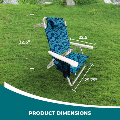 Bliss Hammocks Folding Beach Chair, Backpack Recliner with Towel Rack, Flower