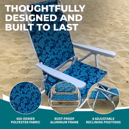 Bliss Hammocks Folding Beach Chair, Backpack Recliner with Towel Rack, Flower