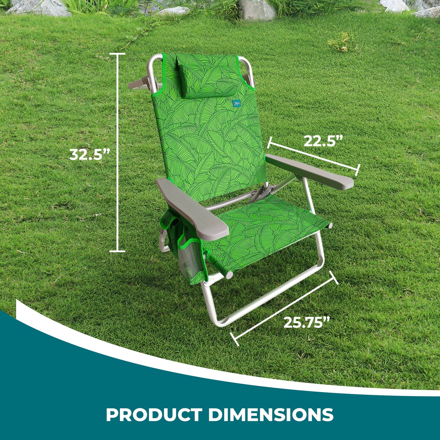 Bliss Hammocks Folding Beach Chair, Recliner with Towel Rack, Banana Leaves