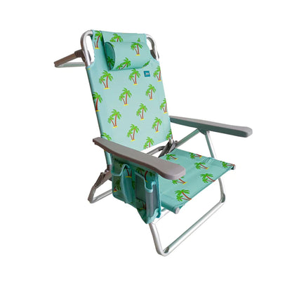 Bliss Hammocks Folding Beach Chair, Backpack Recliner with Towel Rack, Palm Tree