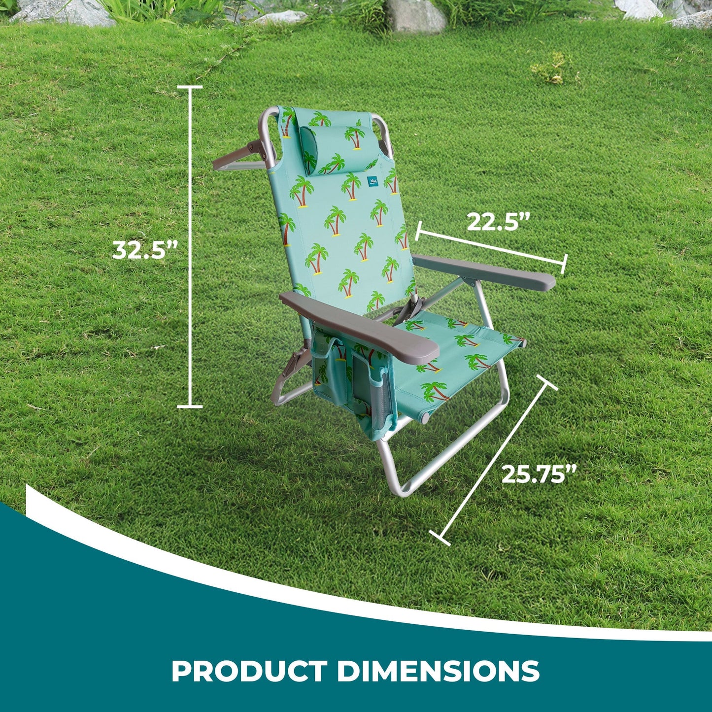 Bliss Hammocks Folding Beach Chair, Backpack Recliner with Towel Rack, Palm Tree