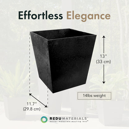 Tierra Verde 2 Pack Indoor Outdoor 13 Inch Self Watering Planters, Sonata, Black