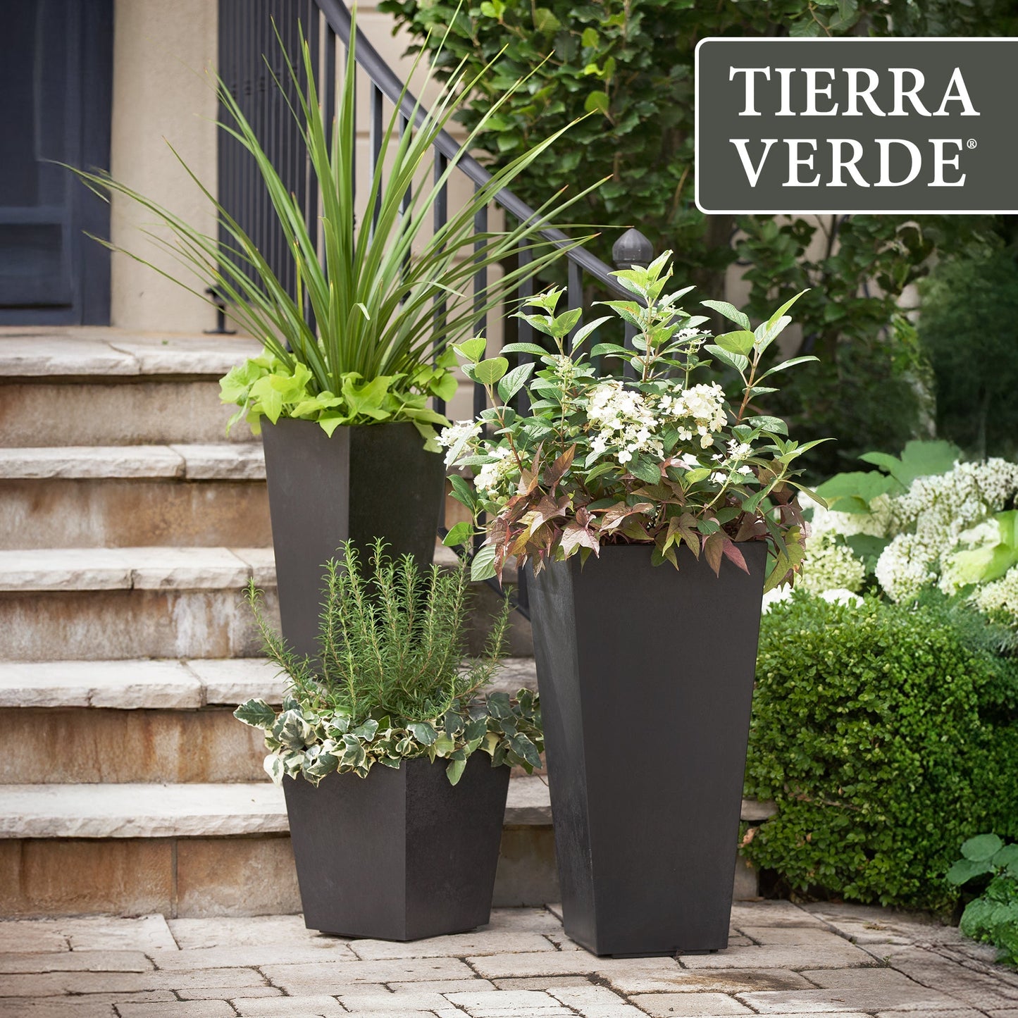 Tierra Verde 2 Pack Indoor Outdoor 13 Inch Self Watering Planters, Sonata, Black