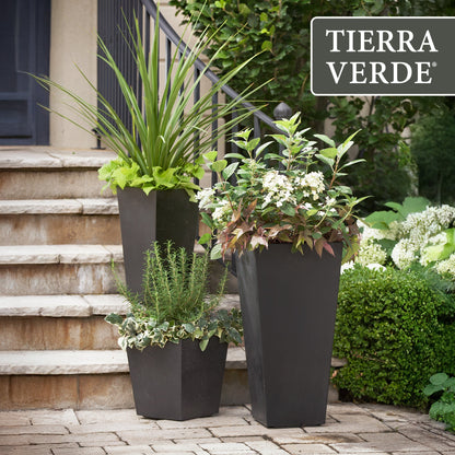 Tierra Verde 2 Pack Indoor Outdoor 13 Inch Self Watering Planters, Sonata, Black