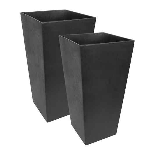 Tierra Verde 2 Pack Indoor Outdoor 28 Inch Self Watering Planters, Sonata, Black