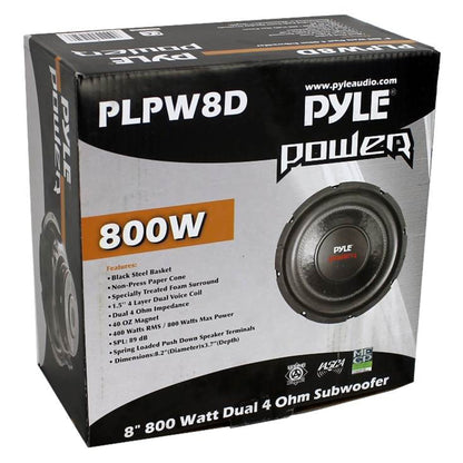 Pyle 8 Inch 1600W DVC 4 Ohm Car Audio Subwoofer Speaker Set, Black (2 Pack) - Find Fresh Goods