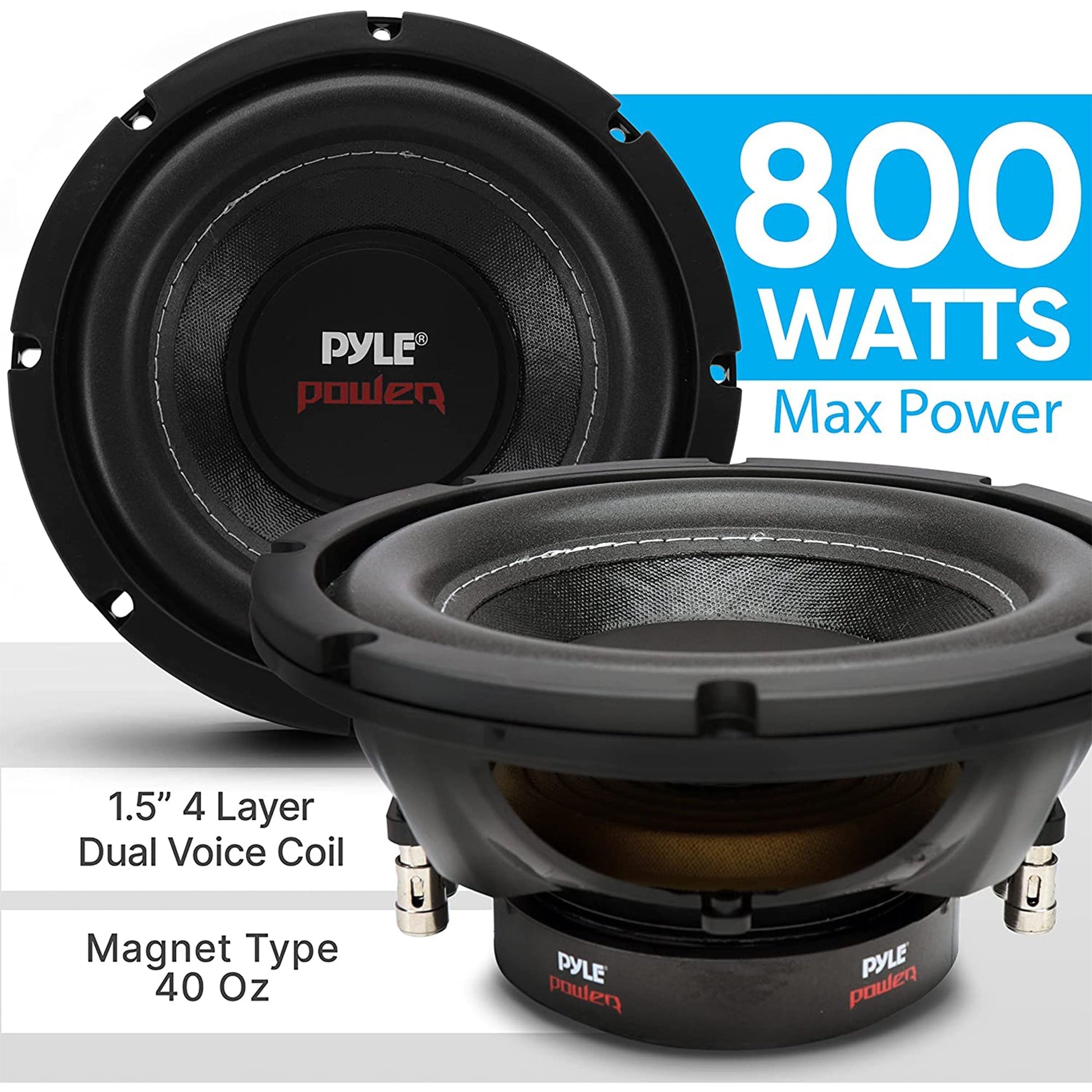 Pyle 8 Inch 1600W DVC 4 Ohm Car Audio Subwoofer Speaker Set, Black (2 Pack) - Find Fresh Goods