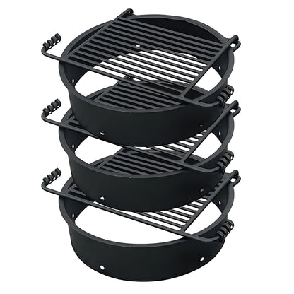 Pilot Rock 3 Pack 24” Steel Ground Fire Pit Rings & Metal Cooking Grates, Black