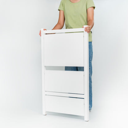 PJ Wood 3 Tier Foldable Bookshelf Wooden Storage Rack Home Display Stand, White