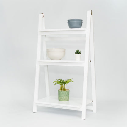 PJ Wood 3 Tier Foldable Bookshelf Wooden Storage Rack Home Display Stand, White