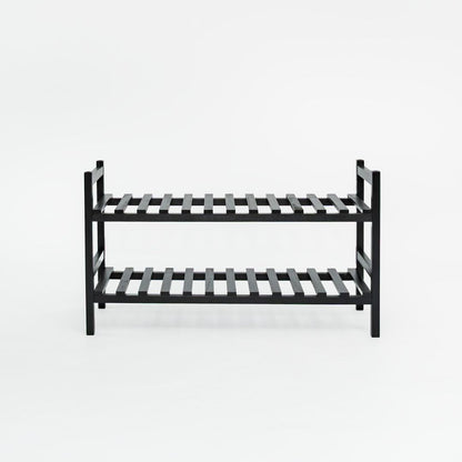 PJ Wood Stackable Wood Shoe Rack Organizer Shelf Closet Entryway Bedroom, Black