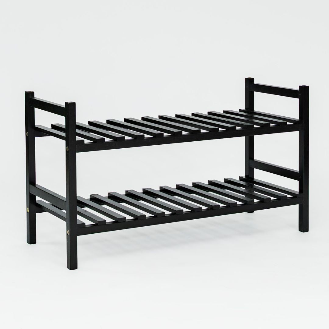 PJ Wood Stackable Wood Shoe Rack Organizer Shelf Closet Entryway Bedroom, Black