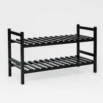 PJ Wood Stackable Wood Shoe Rack Organizer Shelf Closet Entryway Bedroom, Black