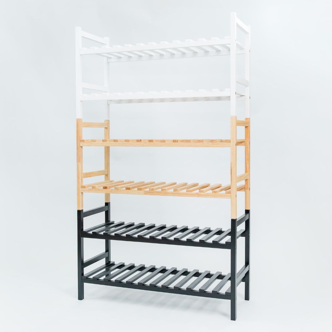 PJ Wood Stackable Wood Shoe Rack Organizer Shelf Closet Entryway Bedroom, Black