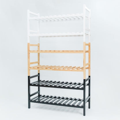 PJ Wood Stackable Wood Shoe Rack Organizer Shelf Closet Entryway Bedroom, Black