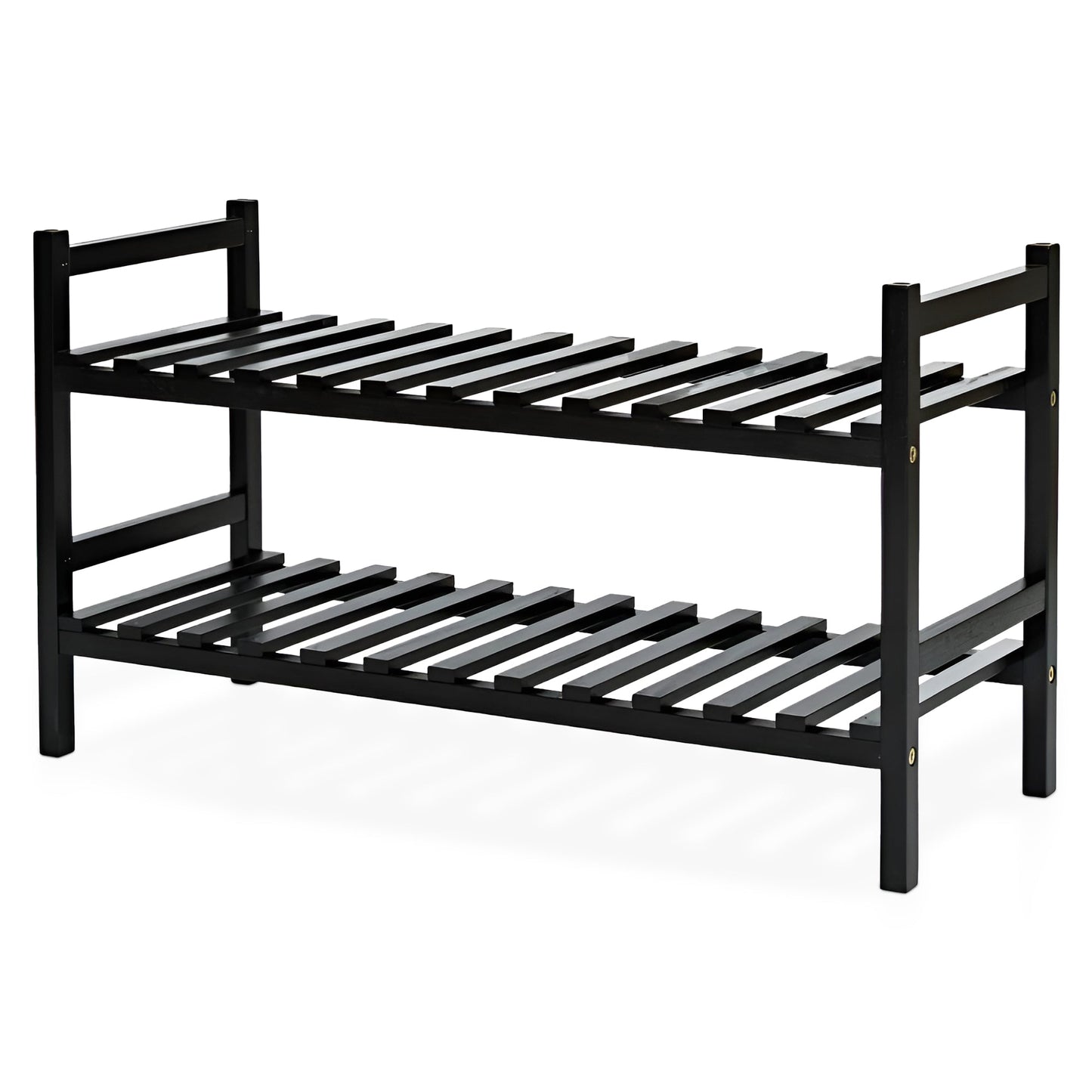 PJ Wood Stackable Wood Shoe Rack Organizer Shelf Closet Entryway Bedroom, Black