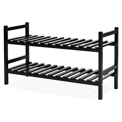 PJ Wood Stackable Wood Shoe Rack Organizer Shelf Closet Entryway Bedroom, Black
