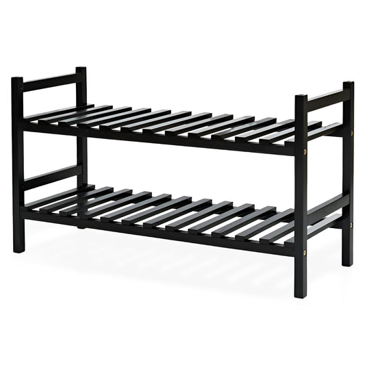 PJ Wood Stackable Wood Shoe Rack Organizer Shelf Closet Entryway Bedroom, Black