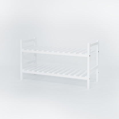 PJ Wood Stackable Wood Shoe Rack Organizer Shelf Closet Entryway Bedroom, White