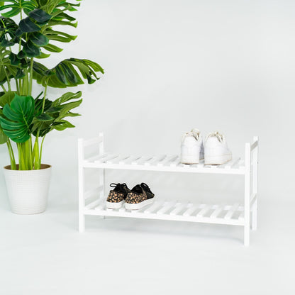 PJ Wood Stackable Wood Shoe Rack Organizer Shelf Closet Entryway Bedroom, White