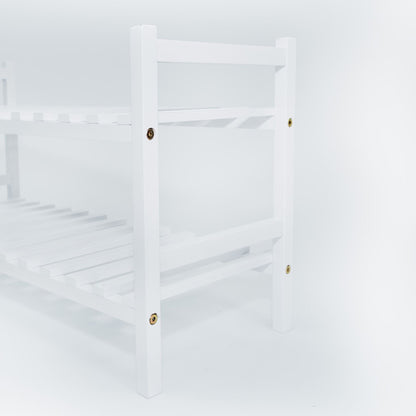 PJ Wood Stackable Wood Shoe Rack Organizer Shelf Closet Entryway Bedroom, White
