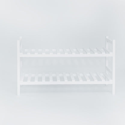 PJ Wood Stackable Wood Shoe Rack Organizer Shelf Closet Entryway Bedroom, White