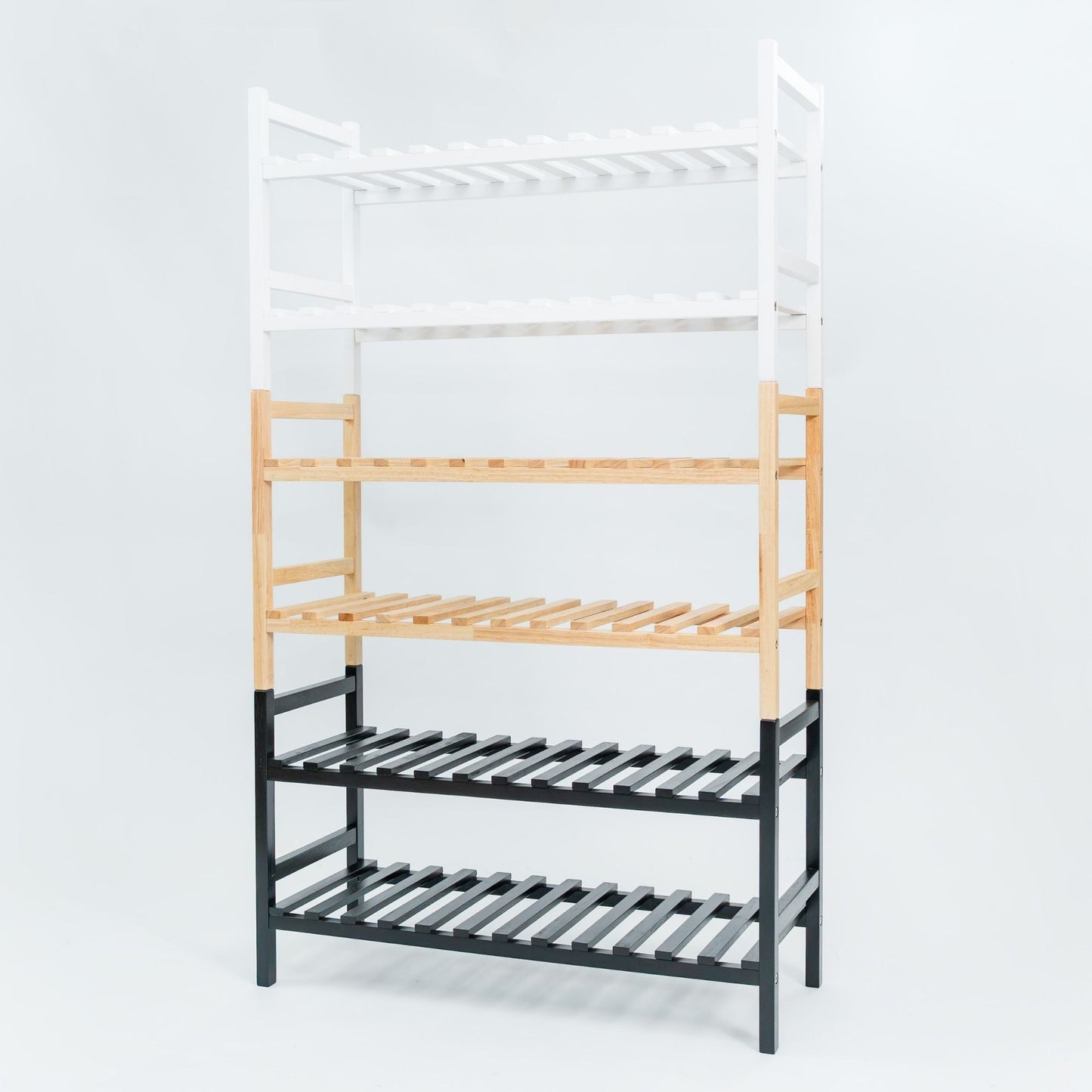 PJ Wood Stackable Wood Shoe Rack Organizer Shelf Closet Entryway Bedroom, White