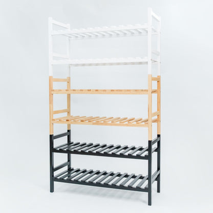 PJ Wood Stackable Wood Shoe Rack Organizer Shelf Closet Entryway Bedroom, White