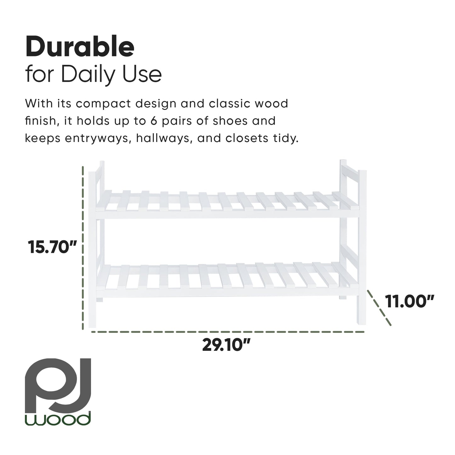 PJ Wood Stackable Wood Shoe Rack Organizer Shelf Closet Entryway Bedroom, White