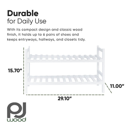 PJ Wood Stackable Wood Shoe Rack Organizer Shelf Closet Entryway Bedroom, White