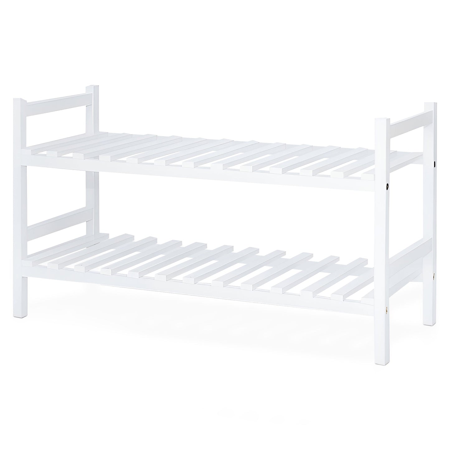PJ Wood Stackable Wood Shoe Rack Organizer Shelf Closet Entryway Bedroom, White