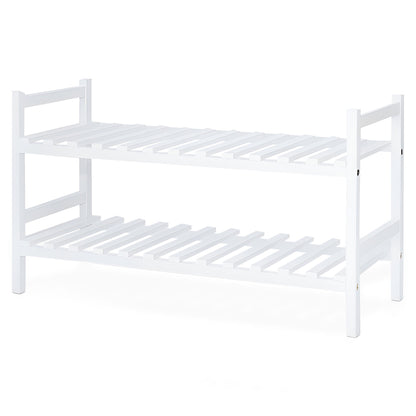 PJ Wood Stackable Wood Shoe Rack Organizer Shelf Closet Entryway Bedroom, White