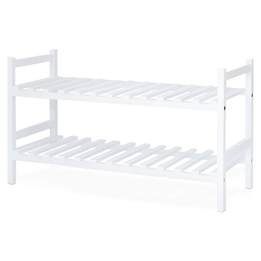 PJ Wood Stackable Wood Shoe Rack Organizer Shelf Closet Entryway Bedroom, White
