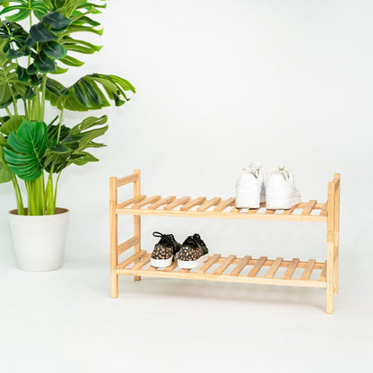 PJ Wood Stackable Wood Shoe Rack Organizer Shelf Closet Entryway Bedroom Natural