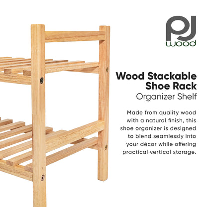 PJ Wood Stackable Wood Shoe Rack Organizer Shelf Closet Entryway Bedroom Natural