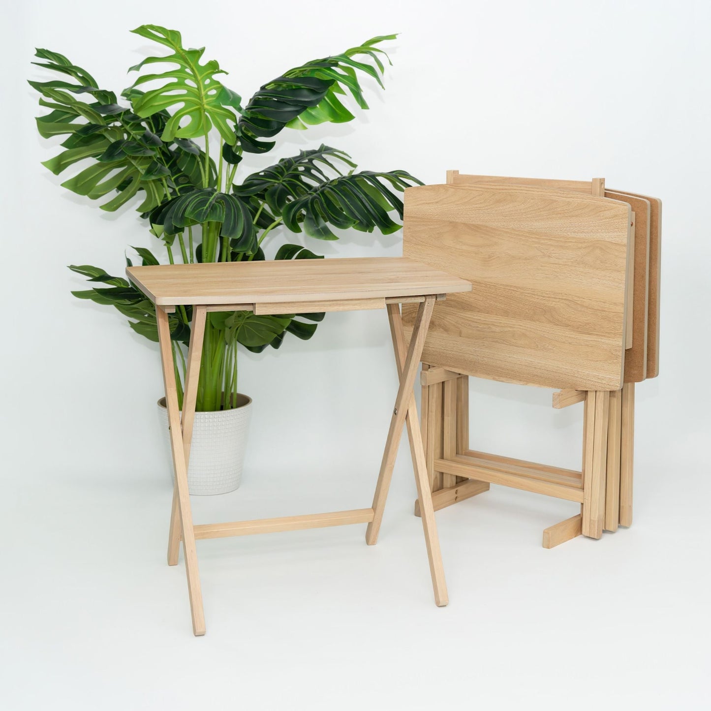 PJ Wood 5 Pack XL Oversize Tray Table for Living Room or Kitchen, Natural Wood