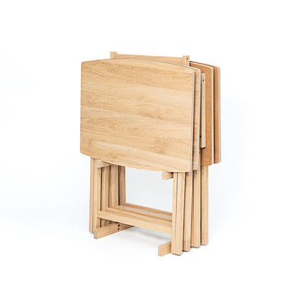 PJ Wood 5 Pack XL Oversize Tray Table for Living Room or Kitchen, Natural Wood