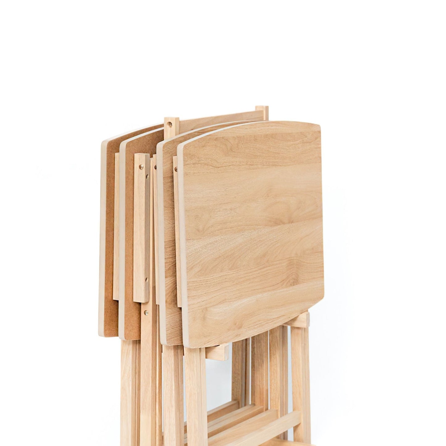 PJ Wood 5 Pack XL Oversize Tray Table for Living Room or Kitchen, Natural Wood